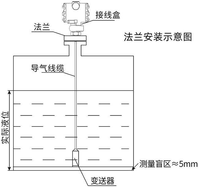 電纜投入式液位計(jì)法蘭安裝示意圖